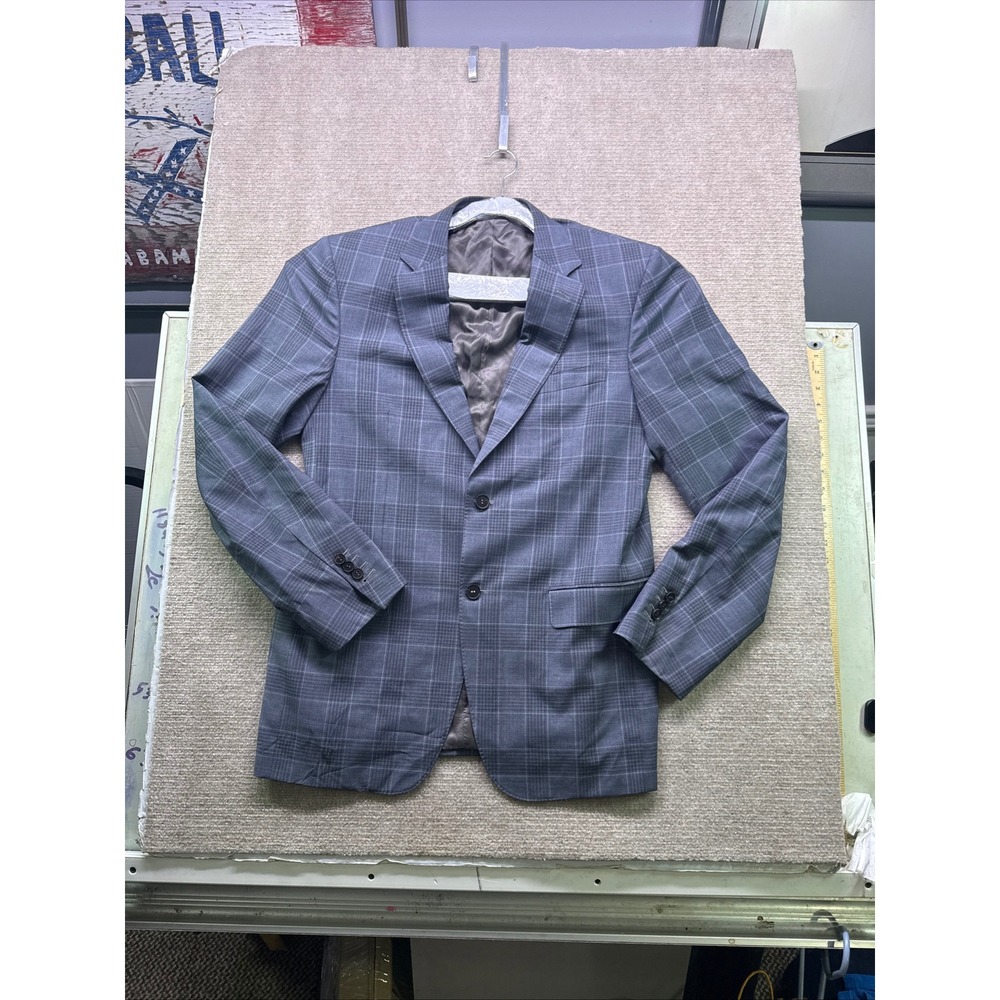 Canali 1934 Sport Coat Mens 36 Blue Plaid Good 100% Wool 2 Button Blazer Italy